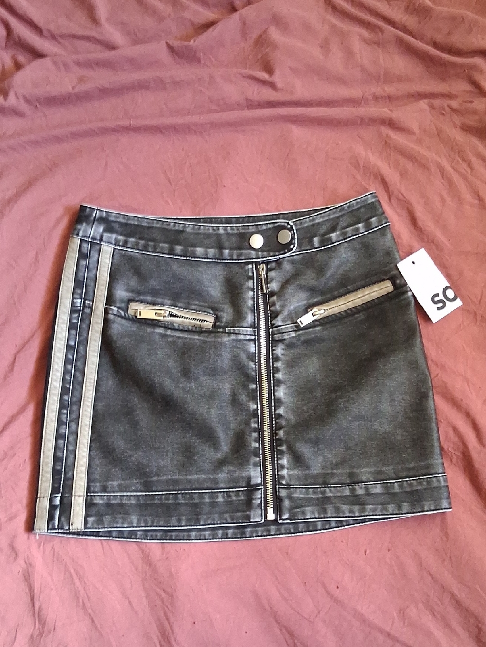 SO Black Denim Mini Skirt with Silver Zippers
